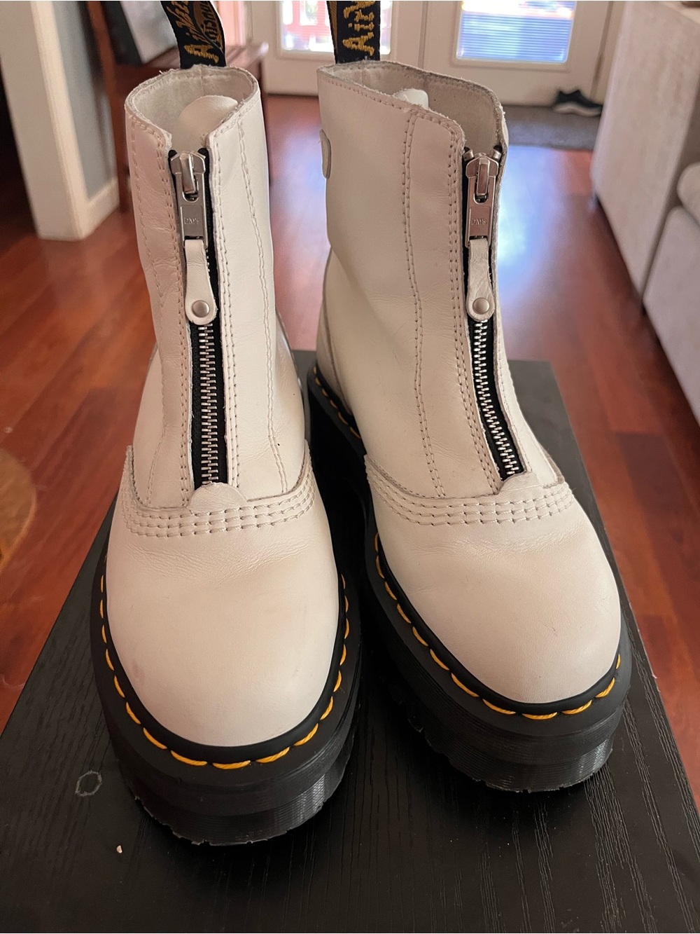 Dr. Martens White Leather Front-Zip Platform Ankle Boots